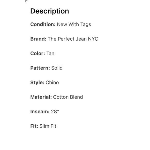 NWT TPJ The Perfect Jean Men’s Tan Chino 30x28 Slim Thick - Picture 3 of 5